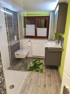 a bathroom with a sink and a toilet at Anke`s Ferienwohnung in Eisenach