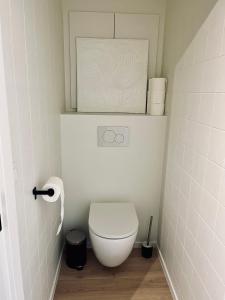 ein kleines Bad mit einem WC und einer Rolle Toilettenpapier in der Unterkunft Dune sur mer in Bredene