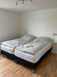 een slaapkamer met een bed in een kamer bij Jyske ås in Dybvad