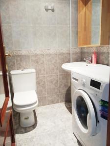a bathroom with a toilet and a washing machine at LUNA AZUL, Centro Oviedo y con parking in Oviedo