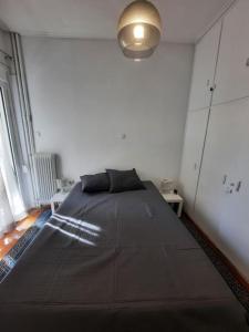 um quarto com uma cama grande num quarto branco em Apartment near Acropolis em Atenas