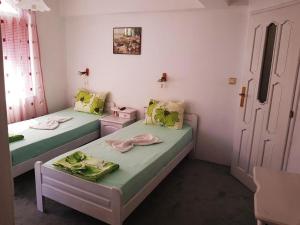 キテンにあるGuesthouse Floraの緑と白の部屋のベッド2台