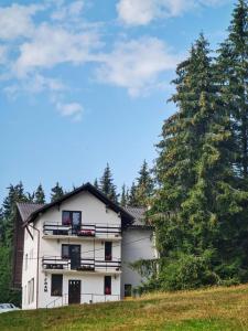 una casa bianca su una collina con alberi di CABANA FRAM VÂRTOP a Nucet