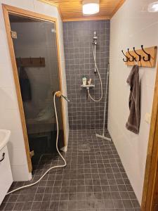 a bathroom with a shower and a sink at Villa Lumia in Paranen