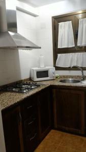 cocina con fregadero y microondas en la encimera en Casa del Molinero en Río Mundo, Molino Pataslargas, en Cotillas