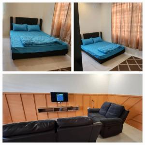 um quarto com um sofá, uma cama e uma televisão em Hayyan Homestay em Kuantan
