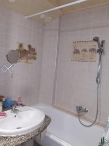 カームヤネツィ・ポジーリシクィイにあるАпартаменти ''Комфорт''のバスルーム(シンク、バスタブ、シャワー付)