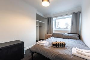 南安普敦的住宿－NEW - Central Modern Flat in Southampton, Sleeps 5, Free Off-Road Parking, Close to Hospital, Cruise terminal and Centre, Great for contractors, friends & families，一间小卧室,配有一张带窗户的床