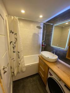 Baloži的住宿－Great 2-room apartment with working space，一间带水槽、浴缸和淋浴的浴室