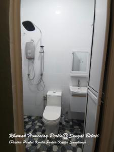 a bathroom with a toilet and a sink at Rhumah Sungai Belati in Simpang Empat