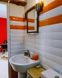 a bathroom with a sink and a mirror at l'HABITATION in Le Gosier
