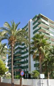 a tall building with palm trees in front of it at Els Terrers Sun Flat in Benicàssim