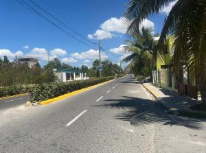 una calle vacía con palmeras a un lado de la carretera en Vista Catalina La Romana,, en La Romana