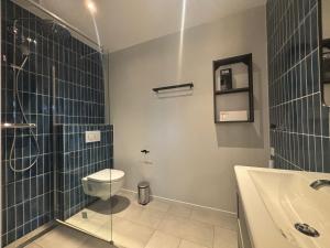 een badkamer met een toilet, een douche en een wastafel bij Les Maisons Domburg in Domburg