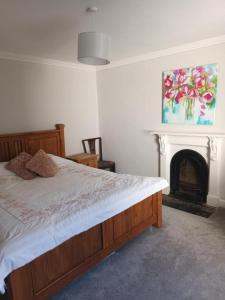 a bedroom with a bed with a fireplace and a painting at Eglinton Road - Sleeps 6 on room only basis in Bray