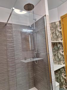 a bathroom with a shower with a glass door at Orisol in Vinaròs