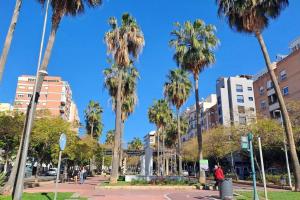 um grupo de palmeiras num parque em Acogedor apartamento en el centro em Almeria