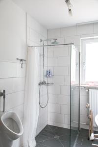 a bathroom with a shower with a toilet and a sink at Ferienwohnung im Wurmtal 100 qm in Geilenkirchen