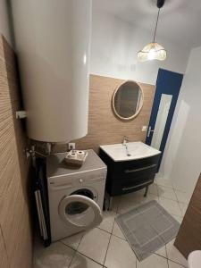 a small bathroom with a toilet and a sink at Appartement à deux pas du Port in La Tremblade