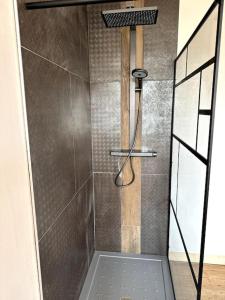eine Dusche mit Glastür im Bad in der Unterkunft Le Garage de Cuba in Épinal