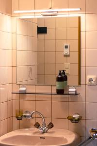 een badkamer met een wastafel en een spiegel bij Sellrain Sport in Sellrain