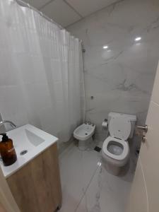 a white bathroom with a toilet and a sink at CENTRO NORTE ll a 400 mts del centro con cochera incluida in Bahía Blanca