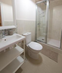 un bagno con wc, doccia e lavandino di Casa Rural Sierra Morena a Cazalla de la Sierra Altre 10 foto