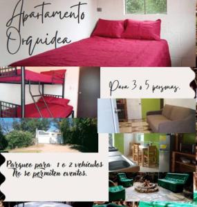 un collage de fotos de un dormitorio con cama en Apartamento Orquídea, en Quetzaltenango