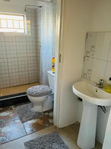 a bathroom with a toilet and a sink at Avery's Perch in Livingstone