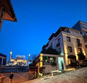 un edificio en una calle con la ciudad en el fondo en Anadolu Hotel en Estambul