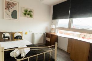 1 dormitorio con cama y ventana grande en Apartamento El oso y el Madroño, en Villena