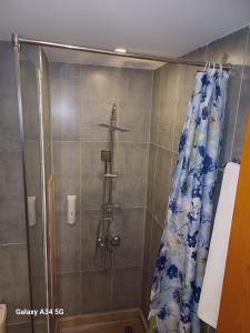 a shower with a shower curtain in a bathroom at Palm Inn City Hotel in Hurghada
