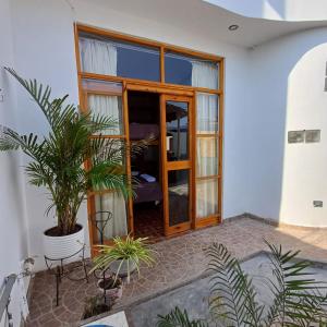 a room with a window and plants in it at El Capricho II Paracas in Paracas