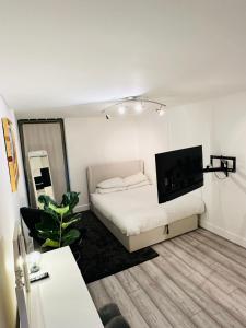 1 dormitorio con 1 cama y TV de pantalla plana en CENTRAL London Luxury APP, en Londres