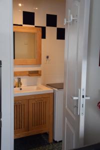 a bathroom with a sink and a mirror at T2 tout confort 1 chambre, proche hypercentre classé 2 étoiles in Le Mont-Dore