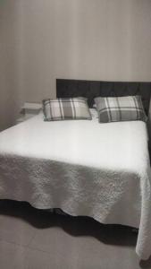 1 dormitorio con 1 cama blanca y 2 almohadas en Alta Domus, en Brusque