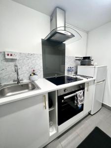 a kitchen with a sink and a stove top oven at Cambridge Heritage Apartments in Cambridge