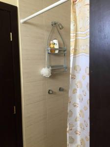 y baño con ducha y cortina de ducha. en Tu casa en la playa, hermoso Alojamiento entero, en Punta Blanca