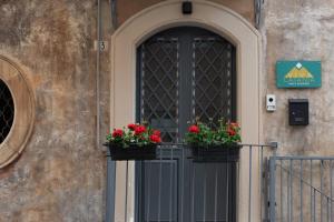 una puerta con dos cajas de flores en un edificio en Viva Catania, en Catania