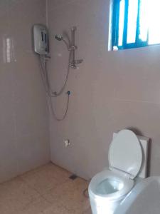 a bathroom with a toilet and a shower at Brown Gate House in Panabo