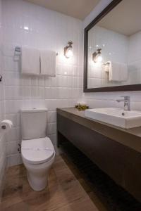 a bathroom with a toilet and a sink and a mirror at Fiji Gateway Hotel in Nadi