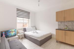 a bedroom with a bed and a tv in it at Central London Stay in London