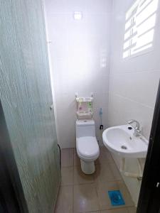 a small bathroom with a toilet and a sink at Manjung Point Homestay in Seri Manjung