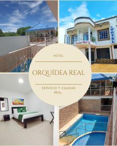 a collage of photos of a hotel and a swimming pool at Hotel Orquídea Real in Valledupar