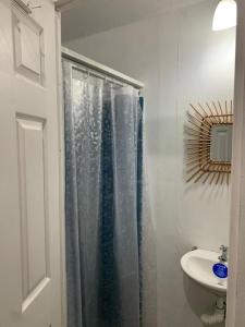 a bathroom with a shower and a sink at Finca del Mar Frente la Playa Room 4 in Puerto Viejo