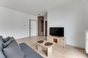sala de estar con sofá y TV en Mila Baltica by Grand Apartments, en Gdansk