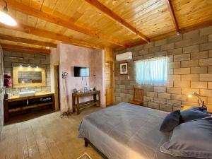 a bedroom with a large bed and a bathroom at Sn Tony Hotel & Spa in Valle de Guadalupe