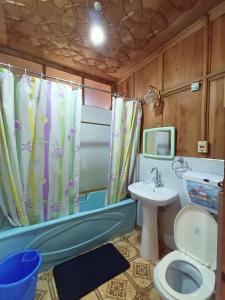 y baño con aseo, lavabo y ducha. en Houseboat Ambassador, en Srinagar