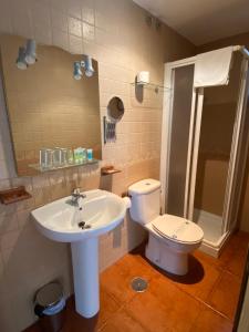 a bathroom with a toilet and a sink at Hostal El Descanso Del Emperador in Jarandilla de la Vera
