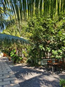 カットバ島にある2Stones Cát Bà Homestayのベンチと木々の茂る公園